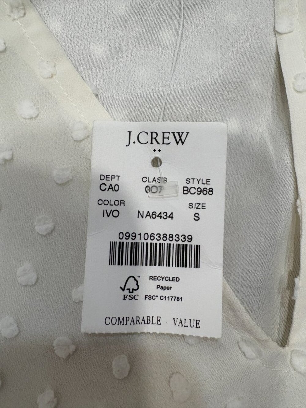 NWT 🌟 J. CREW 🌟 SWISS CLIP DOT CHIFFON BLOUSE WITH RUFFLE DETAIL WHITE SZ S - Picture 3 of 5